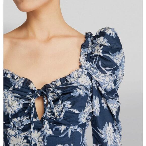 Polo Ralph Lauren Bloom Gathered Midi Dress Blue White Floral - NO TAGS ~ Large - Picture 3 of 12